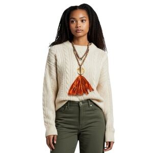 Chic Autumn Orange Sari Silk Tassel Beaded Necklace - Unique Jewelry New‎